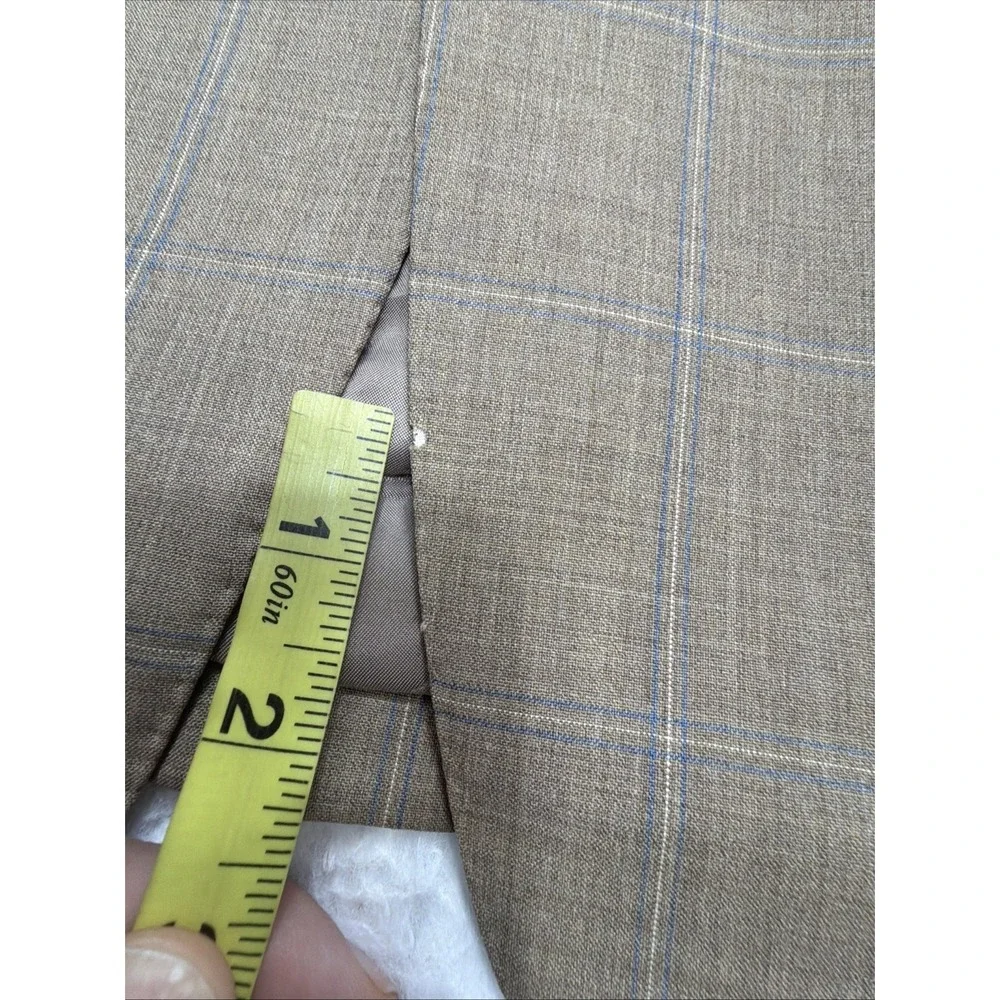 HERMES Mens Sport Coat Blazer Beige Tan Windowpane Checked 42R Wedding Flaws**